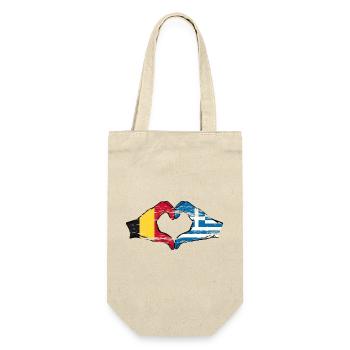 Belgien Griechenland Flagge Hände Herzform used - Geschenkbeutel für Flaschen - Natur - Vorne