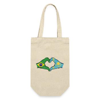 Brésil Kazakhstan drapeau mains forme de coeur utilisé - Sac à bouteille - nature - Devant