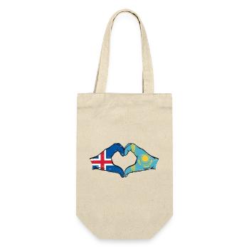 Iceland Kazakhstan Flag Hands Heart Shape Used - Gift Bag for Bottles - nature - Front