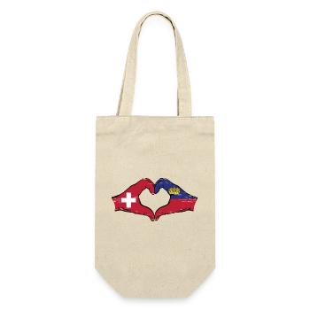 Schweiz Liechtenstein Flagge Hände Herzform used - Geschenkbeutel für Flaschen - Natur - Vorne