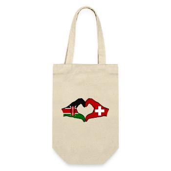 Kenia Schweiz Hände Herzform - Geschenkbeutel für Flaschen - Natur - Vorne