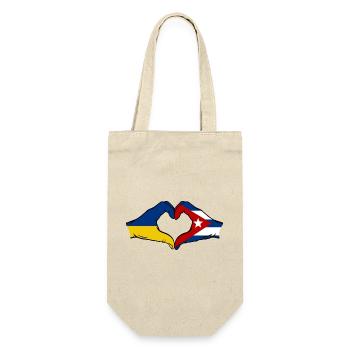 Ukraine Kuba Flagge Hände Herzform - Geschenkbeutel für Flaschen - Natur - Vorne
