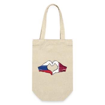 Drapeau de la Russie Qatar mains forme de coeur utilisé - Sac à bouteille - nature - Devant