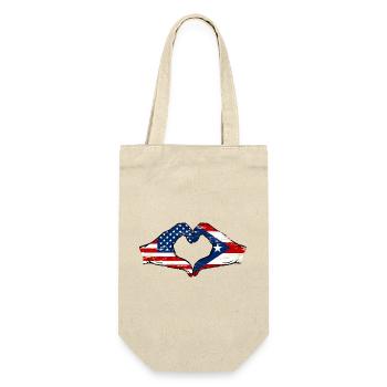USA Puerto Rico Flagge Hände Herzform used - Geschenkbeutel für Flaschen - Natur - Vorne