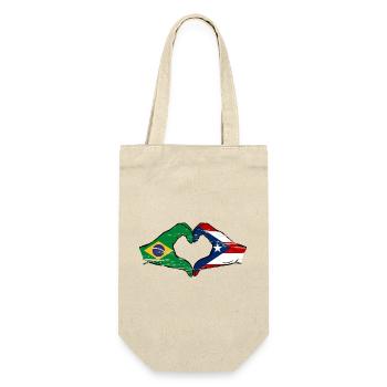 Brasilien Puerto Rico Flagge Hände Herzform used - Geschenkbeutel für Flaschen - Natur - Vorne