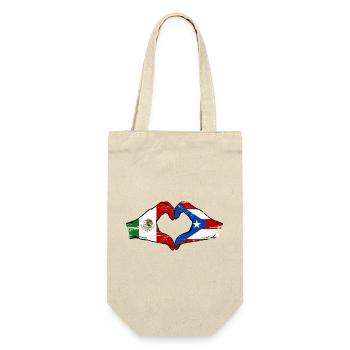 Mexiko Puerto Rico Flagge Hände Herzform used - Geschenkbeutel für Flaschen - Natur - Vorne
