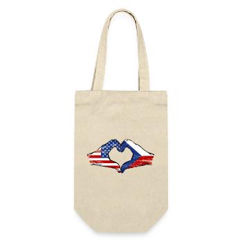 USA Tschechien Flagge Haende Herzform used - Geschenkbeutel für Flaschen - Natur - Vorne
