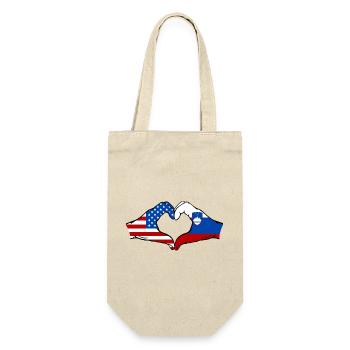 USA Slowenien Flagge Haende Herzform - Geschenkbeutel für Flaschen - Natur - Vorne