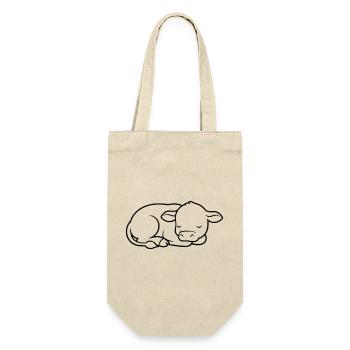 Schlafendes Kälbchen Kuh Baby Süß - Geschenkbeutel für Flaschen - Natur - Vorne