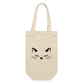 Cute Cat Face with Heart Nose | Line Art Style - Geschenkbeutel für Flaschen - Natur - Vorne