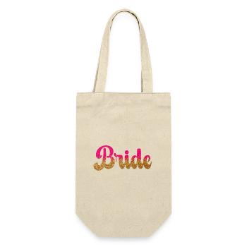 Team Bride! Pink, Gold Glitzer - Geschenkbeutel für Flaschen - Natur - Vorne