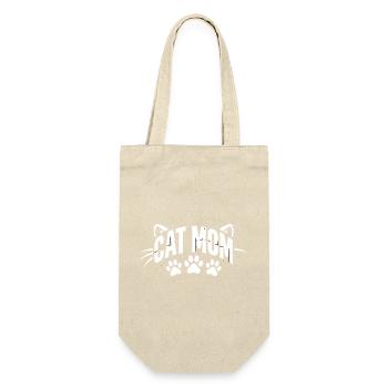 Cat Mom Pfoten Schriftzug - Geschenkbeutel für Flaschen - Natur - Vorne