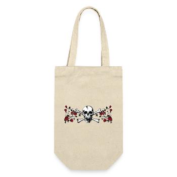 Totenkopf Rosenornament Skull-Rose - Geschenkbeutel für Flaschen - Natur - Vorne