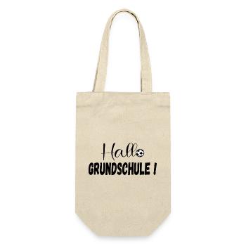 Schulanfang Hallo Grundschule Fußball - Geschenkbeutel für Flaschen - Natur - Vorne