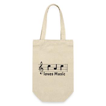 Dad loves Music in Notenschrift Noten für Musiker - Geschenkbeutel für Flaschen - Natur - Vorne