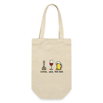 Schere Wein Paar Bier Lustiges Party Wortspiel - Geschenkbeutel für Flaschen - Natur - Vorne
