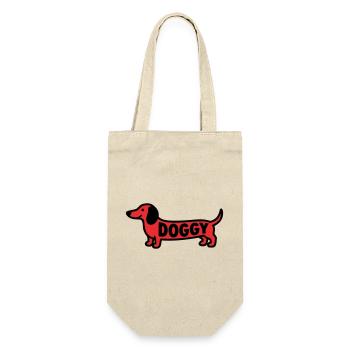 Dackel Hund Doggy Spruch Rot - Geschenkbeutel für Flaschen - Natur - Vorne