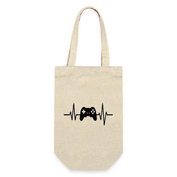 Heartbeat Gamer, Gamecontroller Strichzeichnung Design - Geschenkbeutel für Flaschen - Natur - Vorne