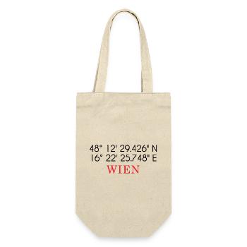Wien Koordinaten Design – Stadt GPS Typografie - Geschenkbeutel für Flaschen - Natur - Vorne