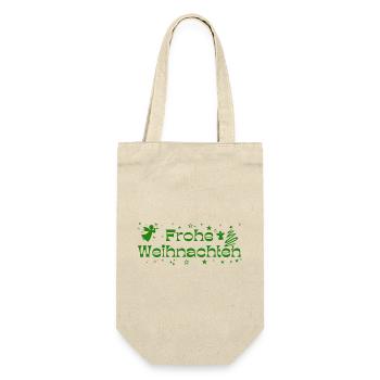 Frohe Weihnachten grün Sterne Engel Weihnachtsbaum - Geschenkbeutel für Flaschen - Natur - Vorne