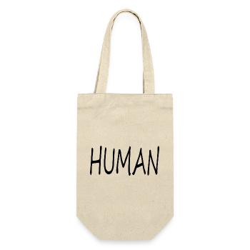 Schriftzug Human LGBT - Geschenkbeutel für Flaschen - Natur - Vorne