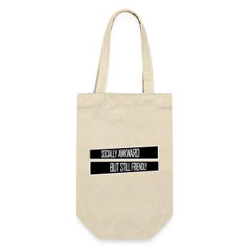 Socially Awkward But Still Friendly Lustig Spruch - Geschenkbeutel für Flaschen - Natur - Vorne