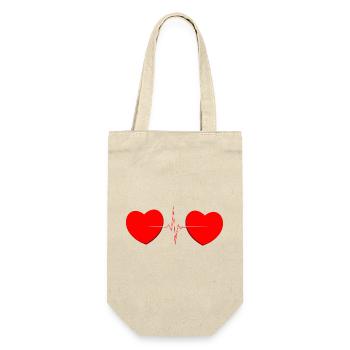 Two Hearts Heartbeat Lifeline – Romantisches rotes Tee - Geschenkbeutel für Flaschen - Natur - Vorne