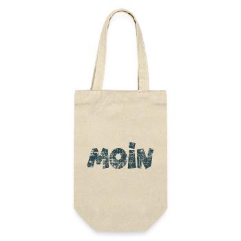 Moin (Vintage Dunkelblau) Guten Morgen Gruß - Geschenkbeutel für Flaschen - Natur - Vorne