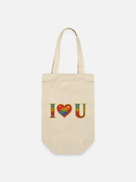 I ♡ U - I LOVE YOU - Geschenkbeutel für Flaschen - Natur