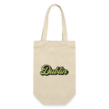 Dublin Retro Script in Lime - Geschenkbeutel für Flaschen - Natur - Vorne
