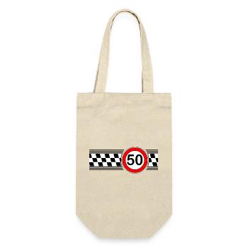 50er Race Karo Motiv Shirt - Geschenkbeutel für Flaschen - Natur - Vorne