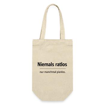 Niemals ratlos, nur planlos manchmal - Geschenkbeutel für Flaschen - Natur - Vorne