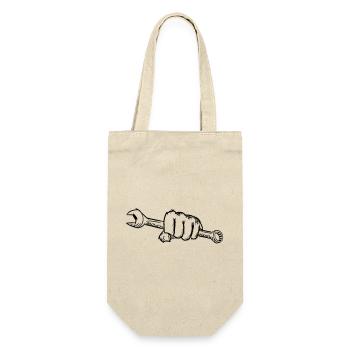 Schraubenschlüssel in der Hand/Faust, Zeichnung - Geschenkbeutel für Flaschen - Natur - Vorne
