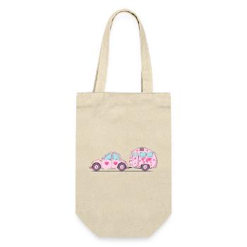 Car with caravan Pink Heart - Gift Bag for Bottles - nature - Front