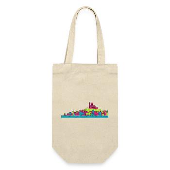Marseille City Skyline Basilika Moderne Linienkunst - Geschenkbeutel für Flaschen - Natur - Vorne