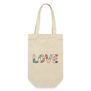 Love Patchwork Nähen Handarbeit Design - Geschenkbeutel für Flaschen - Natur - Vorne