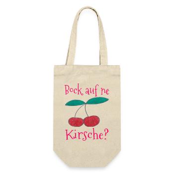 Kirsche Spruchdruck Back auf ne Kirsche - Geschenkbeutel für Flaschen - Natur - Vorne
