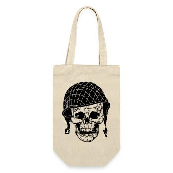 Totenkopfsoldat mit Kugel und Helm - Geschenkbeutel für Flaschen - Natur - Vorne