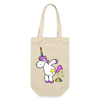 Rosa Cartoon Einhorn macht Regenbogen Haufen - Geschenkbeutel für Flaschen - Natur - Vorne