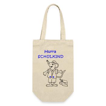 Hurra Schulkind Einschulung - Geschenkbeutel für Flaschen - Natur - Vorne