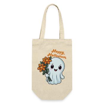 Happy Halloween Gespenst - Spooky Ghost - Geschenkbeutel für Flaschen - Natur - Vorne