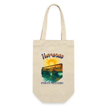 Florence - Ponte Vecchio Retro Vintage Design - Geschenkbeutel für Flaschen - Natur - Vorne