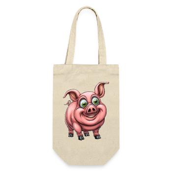 lustiges rosa pink Schwein :) - Geschenkbeutel für Flaschen - Natur - Vorne