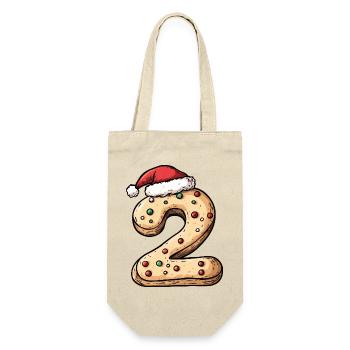 2 Zahl Keks Weihnachten - Geschenkbeutel für Flaschen - Natur - Vorne