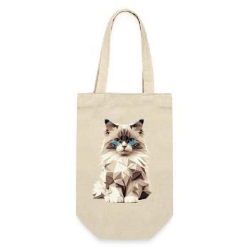 Geometric Cat – Stilvolles Katzenmotiv im Polygon  - Geschenkbeutel für Flaschen - Natur - Vorne