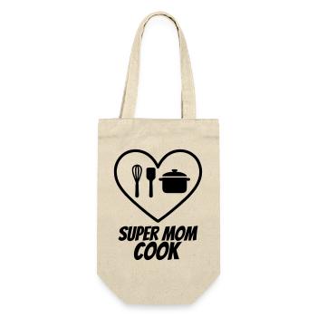 Super Mama Köchin – Herz & Küche  - Geschenkbeutel für Flaschen - Natur - Vorne