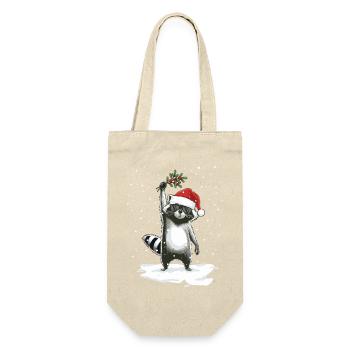 Christmas Racoon Waschbär Weinachtsmann - Geschenkbeutel für Flaschen - Natur - Vorne