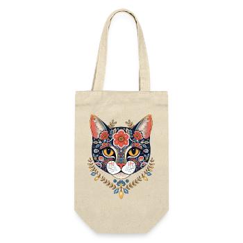 floraler Katzenkopf Kunstdesign - Geschenkbeutel für Flaschen - Natur - Vorne