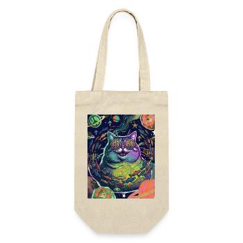 Katze Hippie Weltraum - Geschenkbeutel für Flaschen - Natur - Vorne