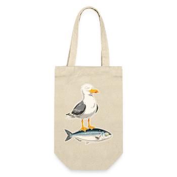 Möwe auf Forelle Cartoon - Geschenkbeutel für Flaschen - Natur - Vorne